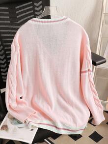 Sparklyn 1 Áo khoác len cardigan cho bé gái, phong cách công chúa ngọt ngào, dệt kim họa tiết, cổ áo tương phản, trang trí nơ đen, cổ chữ V, áo khoác len cardigan tay dài, độ dày thông thường, đa năng, áo khoác len mềm mại và thoải mái, thích hợp mặc hàng ngày, đi học, đi chơi, mùa xuân và mùa thu - Hồng - Xem 2