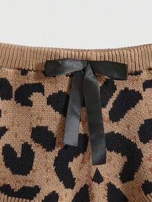 ROMWE Kawaii Bộ 2 áo len họa tiết da báo trang trí nơ cho nữ - màu nâu - Xem 8