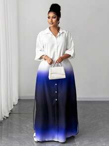 Maweii فستان حفلة أنيق بتدرج اللون للمرأة بمقاسات كبيرة، تصميم متعدد الاستخدامات للمناسبات الرومانسية - متعدد الألوان - مشاهدة 1