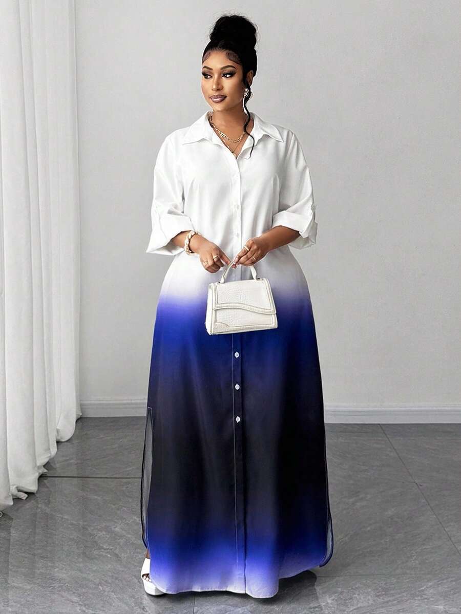 Maweii فستان حفلة أنيق بتدرج اللون للمرأة بمقاسات كبيرة، تصميم متعدد الاستخدامات للمناسبات الرومانسية - متعدد الألوان - مشاهدة 1