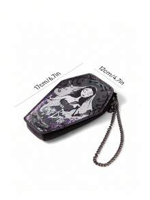 Corpse Bride X SHEIN 1 buc. portofel din piele PU în formă de sicriu, cu decor grafic cu paiete, cu mâner cu lanț, potrivit pentru depozitarea monedelor, cheilor, obiectelor personale, potrivit pentru femei, stil gotic, dragoste, epoca victoriană, cadou