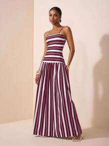 Zivah 2025 Sommer Neuankömmling Musikfestival, Ostern, St. Patrick's Day, Western, Nomadisch, Geburtstagsfest, Abschluss, College Stil, Studentenbekleidung, Alltags Lässig, Allround Vielseitig, Lässig, Kreuzfahrt Reise, Strand, Sonnenbaden, Viral, Streetwear ärmellose schwarz-weiß gestreifte Patchwork A-Linie gestrickt gewebtes Midi Kleid