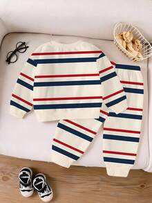 Playful Pals 1 Set de Sudadera y Pantalón de Chándal para Bebé Niño con Estampado Minimalista a Rayas y Logotipo de Caballero, Otoño/Invierno - Multicolor - Ver 2