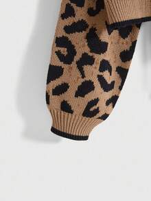 ROMWE Kawaii Bộ 2 áo len họa tiết da báo trang trí nơ cho nữ - màu nâu - Xem 5