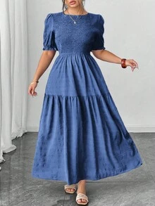 Elenzga Váy xếp ly tay bồng cỡ lớn Shien Holidaya - Màu xanh lam - Xem 3