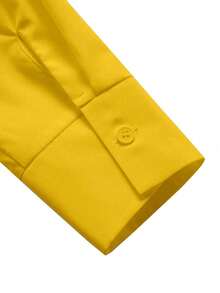 EMERY ROSE 女士休闲骑士图案长袖纽扣衬衫，适合春季、秋季、大学校园等场合穿着。 - 黃色 - 查看 4