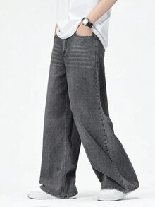 SHEIN Mirajuku 休闲复古水洗宽松直筒牛仔裤，适合青少年男孩，四季皆宜，秋冬季百搭。