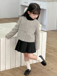 DAZY 女童圆领夹克，年轻女孩秋装 - 灰色 - 查看 5