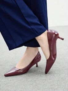 CUCCOO BIZCHIC 女士时尚勃艮第酒红色舒适尖头小猫跟高跟鞋，适合通勤、约会、派对、度假、办公室穿着 - 酒紅色 - 查看 4