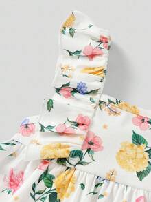 Joliand Joliand 2 件女婴优雅花卉印花背心上衣和黄色短裤套装，适合日常、居家、户外、海滩和夏季 - 彩色 - 查看 3