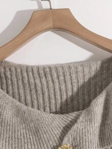 SHEIN Clasi 大码女式纯色针织高领长袖短款简约优雅套头衫，冬季