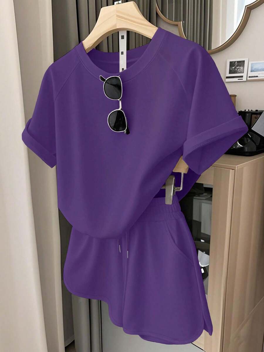 INAWLY Fashionable Versatile Women T-Shirt And Shorts Set