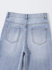 SHEIN Quần jean ống đứng dáng rộng, cạp chun, năm túi, phong cách đường phố cổ điển, năng động, thời trang thiết yếu quanh năm cho bé gái tuổi teen - Rửa nhẹ - Xem 3