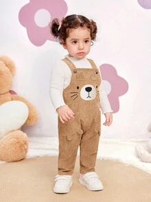 SHEIN Pelele de bebé recién nacido niña lindo y versátil con estampado de dibujos animados de pana, para otoño/invierno - Caqui - Ver 9
