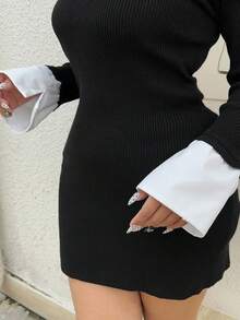 Dazy Plus Đầm len ngắn màu đen ôm sát, co giãn, gợi cảm, cỡ lớn dành cho nữ, mùa thu/đông - màu đen - Xem 6