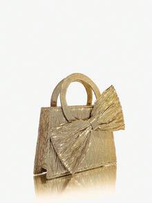 SHEIN SXY 女士手提包，晚宴包，金色，圆形手柄，蝴蝶结装饰，时尚，优雅，简约，个性化，多功能，经典，适合鸡尾酒会，派对，舞会，俱乐部，约会，生日，晚会，约会之夜，舞会 - 金色 - 查看 3