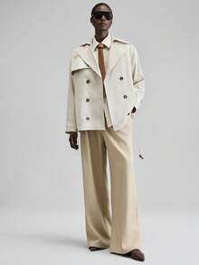 Ontre 女式米色风衣，都市现代风格，带翻领、腰带、收腰