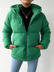 EURMUSE Abrigo Acolchado Con Capucha Para Mujer - Verde - Ver 3