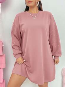SHEIN EZwear Váy đen dáng rộng hở vai cỡ lớn dành cho nữ - Bụi hồng - Xem 3