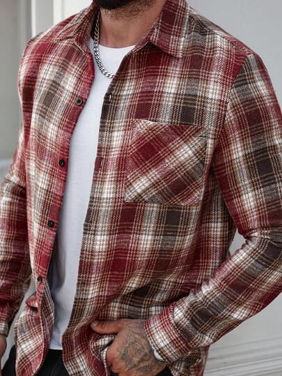 Manfinity Homme Men's Casual Everyday Plaid Overcoat, Fall Winter