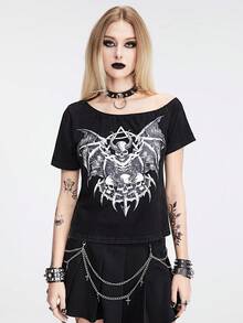 Berkahserawung Distressed Water-Washed T-Shirt With Monster Skull Print