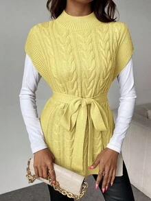 EMERY ROSE Chaleco de punto de cuello redondo minimalista de unicolor para mujer - Amarillo claro - Ver 8