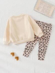 Cozy Pixies 2件套女婴字母印花圆领套头衫和厚羊毛裤套装 - 彩色 - 查看 2