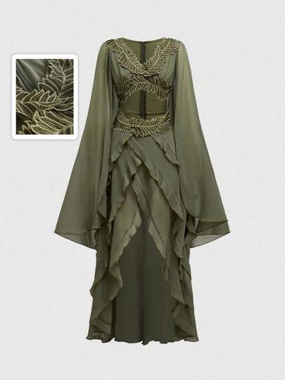 Fairycore فستان عباءة مطرز بالملامح الخيالية لموسيقى الاحتفالات الرجعية للنساء