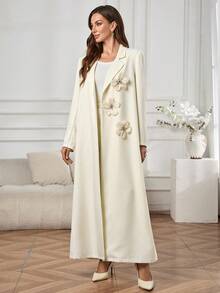 Al Najma 米色3D花卉休闲时尚百搭西装外套式开衫 - 米色 - 查看 5