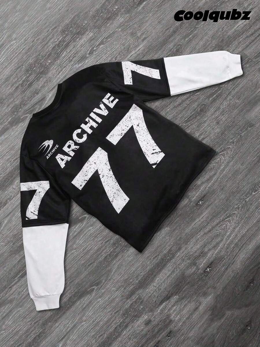 SHEIN Coolqubz Teen Boys' Letter Print Casual Loose Fit Crew Neck Long Sleeve Sweatshirt, Spring Autumn Chic Outfits For Autumn/Winter - Black - View 1