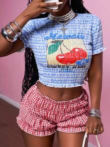 Slaydiva Bộ đồ hai mảnh họa tiết hoa anh đào và kẻ sọc xanh trắng giản dị mùa hè 2025 dành cho nữ, thích hợp cho các buổi đi chơi hàng ngày, tiệc tùng ngày lễ, lễ hội âm nhạc, du lịch, trang phục tốt nghiệp, tụ tập bạn bè, tiệc sinh nhật, bãi biển, trang phục sân bay, kỳ nghỉ, phong cách Boho, trở lại trường học-A - Nhiều màu - Xem 3