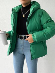 EURMUSE Abrigo Acolchado Con Capucha Para Mujer - Verde - Ver 4