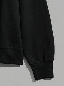 EURMUSE Plus Size 100% Cotton Men's Smile Embroidered Fitted Hoodie - Black - View 6