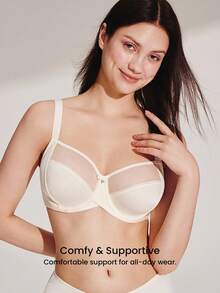LUVLETTE Unlined Full Coverage Side Support White Mesh Sheer Basic Breezy Comfort Minimizer Bra