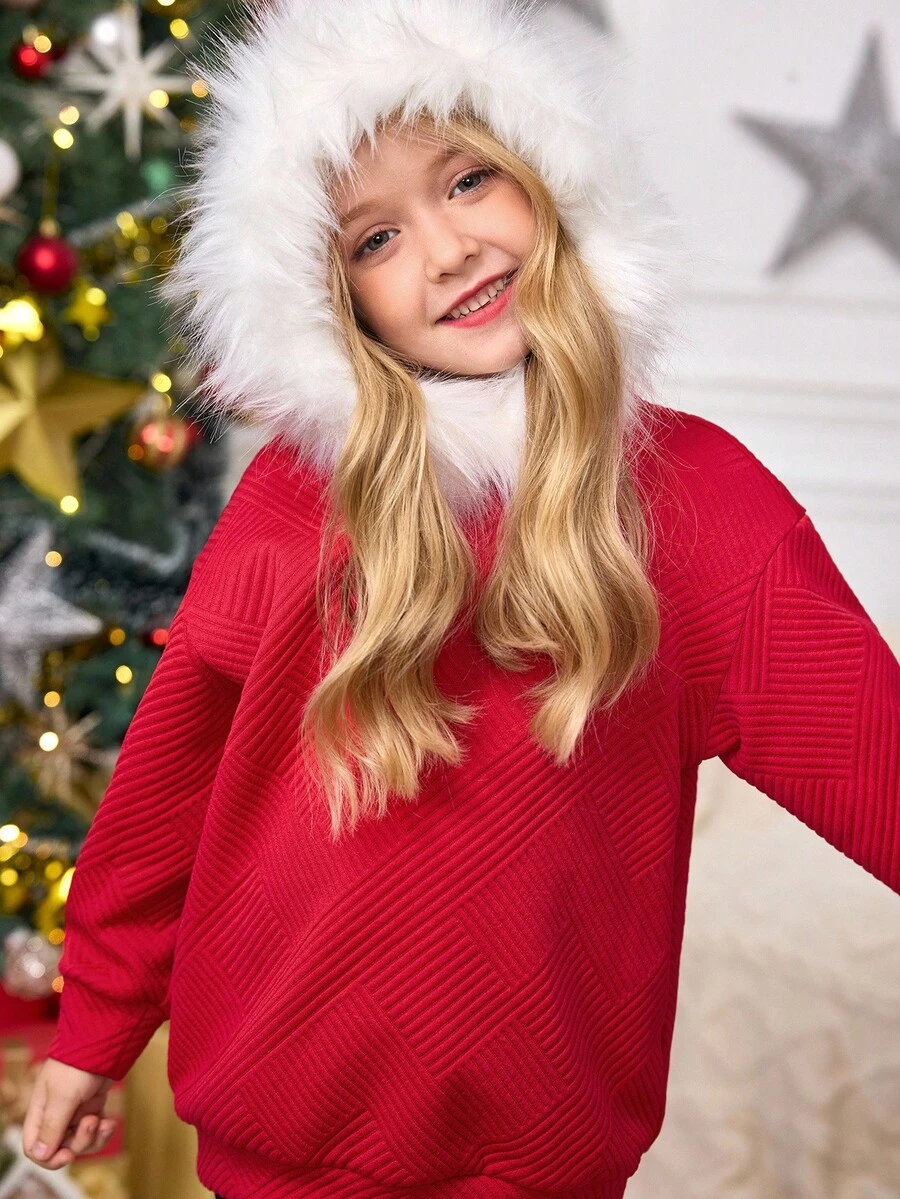 SHEIN Young Girl Red Autumn Cute Sweatshirt,Mom And Me,Sister And Me For Girls - Red - View 1