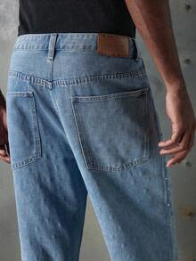 NEON BLANC Men's Pocketed Blue Fashion Rhinestone Embellished Flared Leg Jeans - Blue - View 5