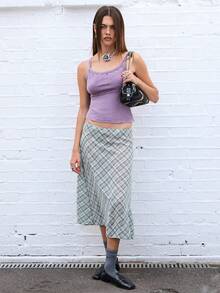 COUREZ Eyelets Rib Tank Top /Y2K  Women Clothes  Clothes Cute Tops Going Out Top Spring Clothes - Purple - View 2