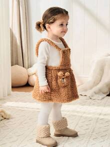 Cozy Pixies 1 双女婴米色仿皮草平底舒适保暖内衬高帮靴，适合冬季日常穿着 - 米色 - 查看 3