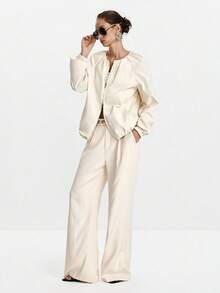 Lumivelle 2025 New Arrival Women's Pleated Loose Drawstring Lightweight Zip-Up Jacket Fall Winter Cloth For Women - Apricot - View 6