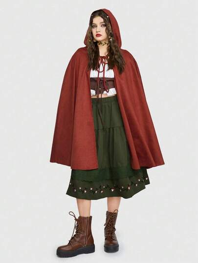 Fairycore Solid Hooded Costume Cape Coat