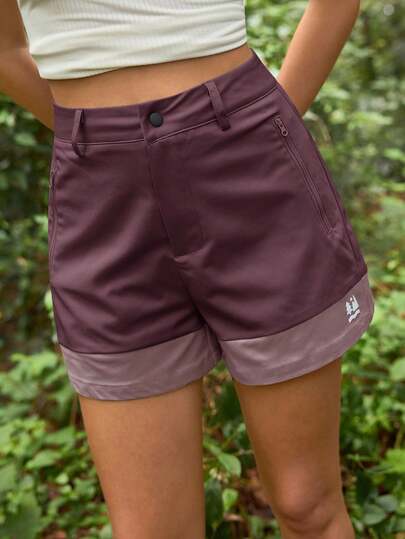 In My Nature 女士拼色口袋休闲夏季户外短裤 勃艮第短裤 女士徒步短裤 栗色短裤 女士户外短裤 女士露营短裤