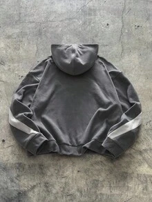 AXEPEAK Men Casual Fluffy Sports Colorblock Splicing Racing Hoodie, Fall Winter, Long Sleeve Top