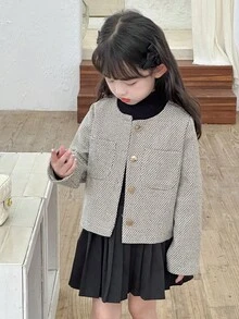 DAZY 女童圆领夹克，年轻女孩秋装 - 灰色 - 查看 3