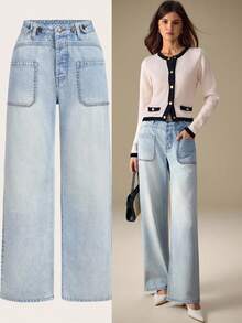 Selenza Women's Low Waist Button Fly Wide Leg Loose Casual Jeans