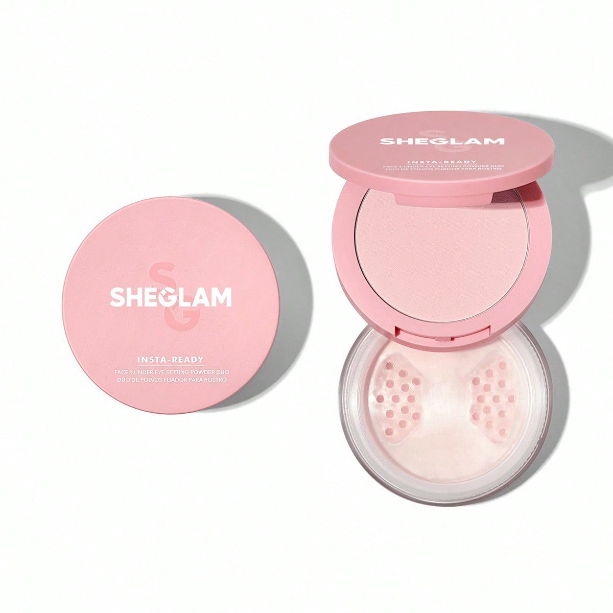 Shein Bubblegum Insta-Ready Face & Under Eye Setting Powder Duo- 2 In 1 Pink Brightening Oil Control Loose Setting Powder Matte Pore-Less Waterproof Long Lasting Pressed Powder Pink Powder
