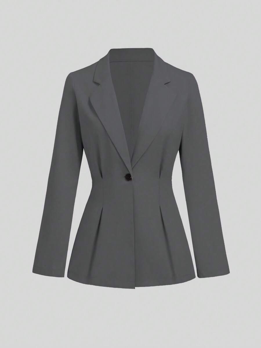 SHEIN Unity Áo khoác blazer nữ tay dài cổ ve lật màu trơn thời trang đa năng - Xám - Xem 1