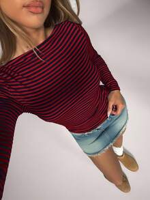 SHEIN Forever 21 Women's Casual Striped Print Long Sleeve T-Shirt