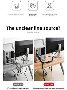 1m/3m/5m 充电线整理器、电缆扎带、魔术贴扎带、数据线收纳、自夹式双面卷绕器魔术贴扎带，适用于耳机/USB 线缆、电脑线缆扎带、桌面线缆背面整理器、线缆和电线管理，居家和办公室整理，圣诞节礼物赠送 - 黑色 - 查看 2