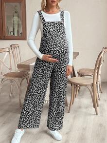 SHEIN Women's Casual Printed Pocket Wide Leg Maternity Jumpsuit