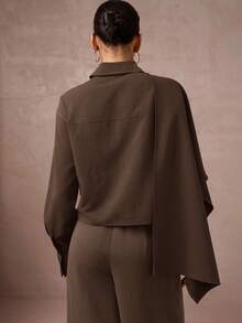 Lumalex 秋冬款女士高腰收腰中长款西装外套（披肩袖）2 件套 - 咖啡棕 - 查看 8